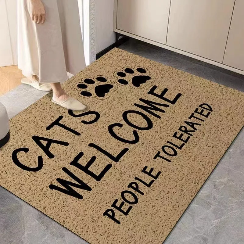 Cute Puppy Plaid Non-slip PVC Retro Entrance Doormat Floor Mats Silk Loop Entryway Porch Hallway Home Decor Dust Removal Carpet