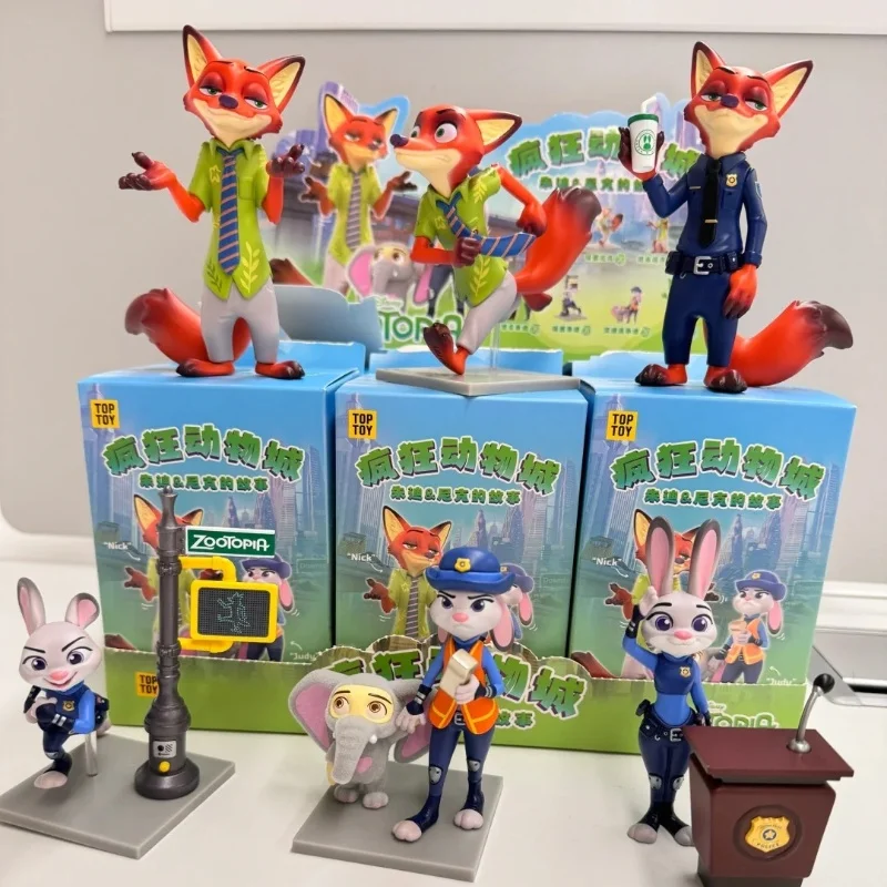 Disney Zootopia Nick And Judy'S Story Series Mystery Box Desktop Ornament Movie Figurine Blind Box Collection Toys Birthday Gift