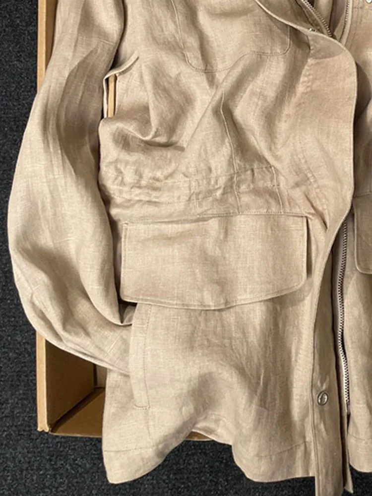 유니크 또는 캐주얼 여성용 자켓 허리 조임형 아웃도어 작업복 윈드브레이커 출퇴근용 슬레 레귤러 스웨 롱 스탠드 칼라