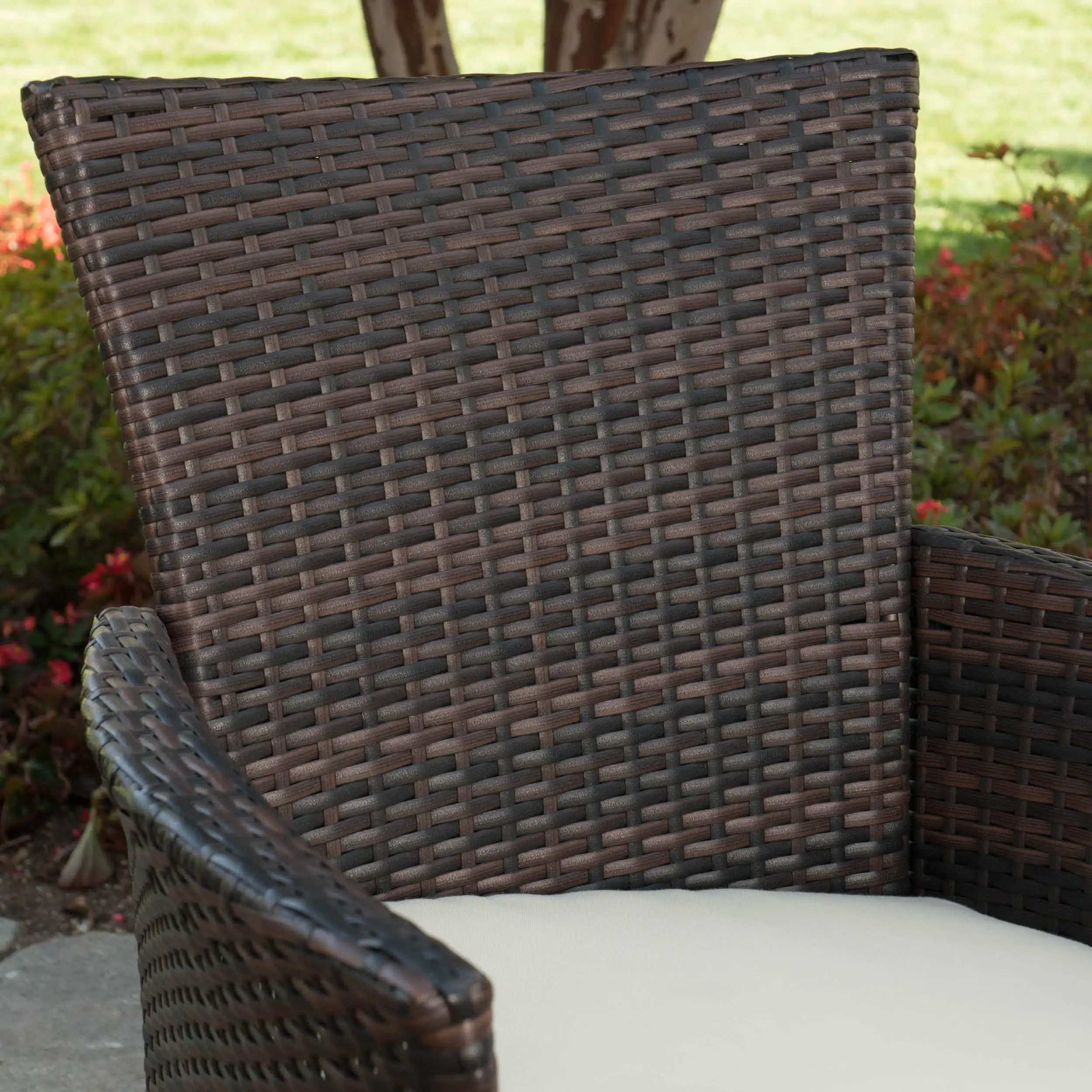 Outdoor 6-Piece Acacia Wood Dining Set with Wicker Dining Chairs and Cushions Teak Finish Multi-Brown Beige