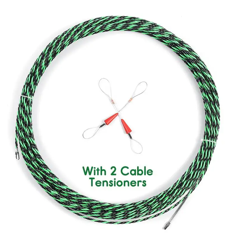 5-30M 5mm Green Guide Device Fiberglass Electric Cable Push Pullers Duct Snakes Fish Tape Wire + two Cable Tensioner