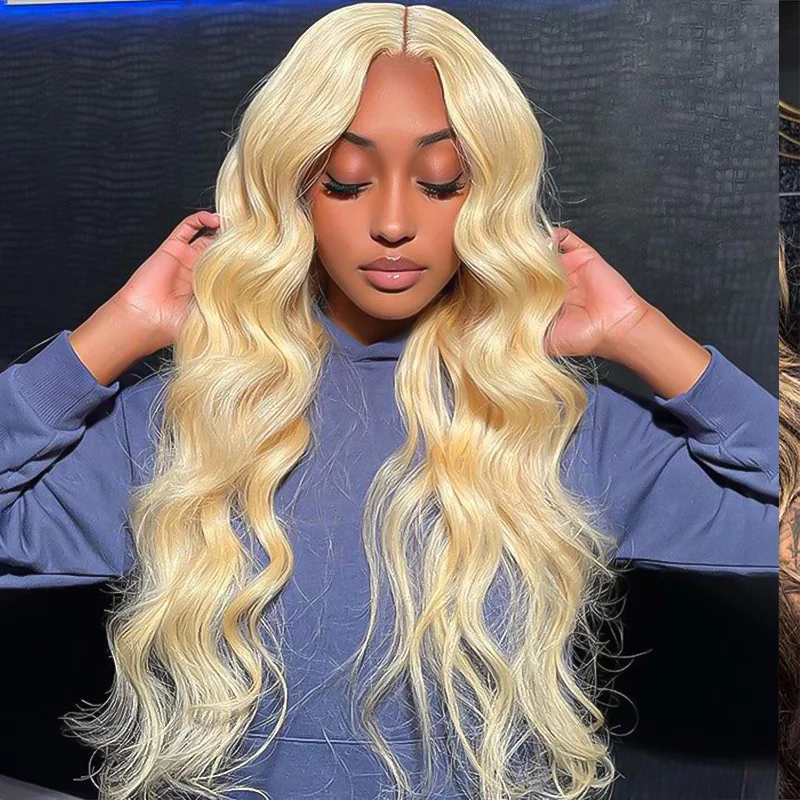 

613 colored Body wave 13x6 hd lace frontal human hair wig Brazilian 40 inch lace front Honey blonde cheap wigs on sale clearance