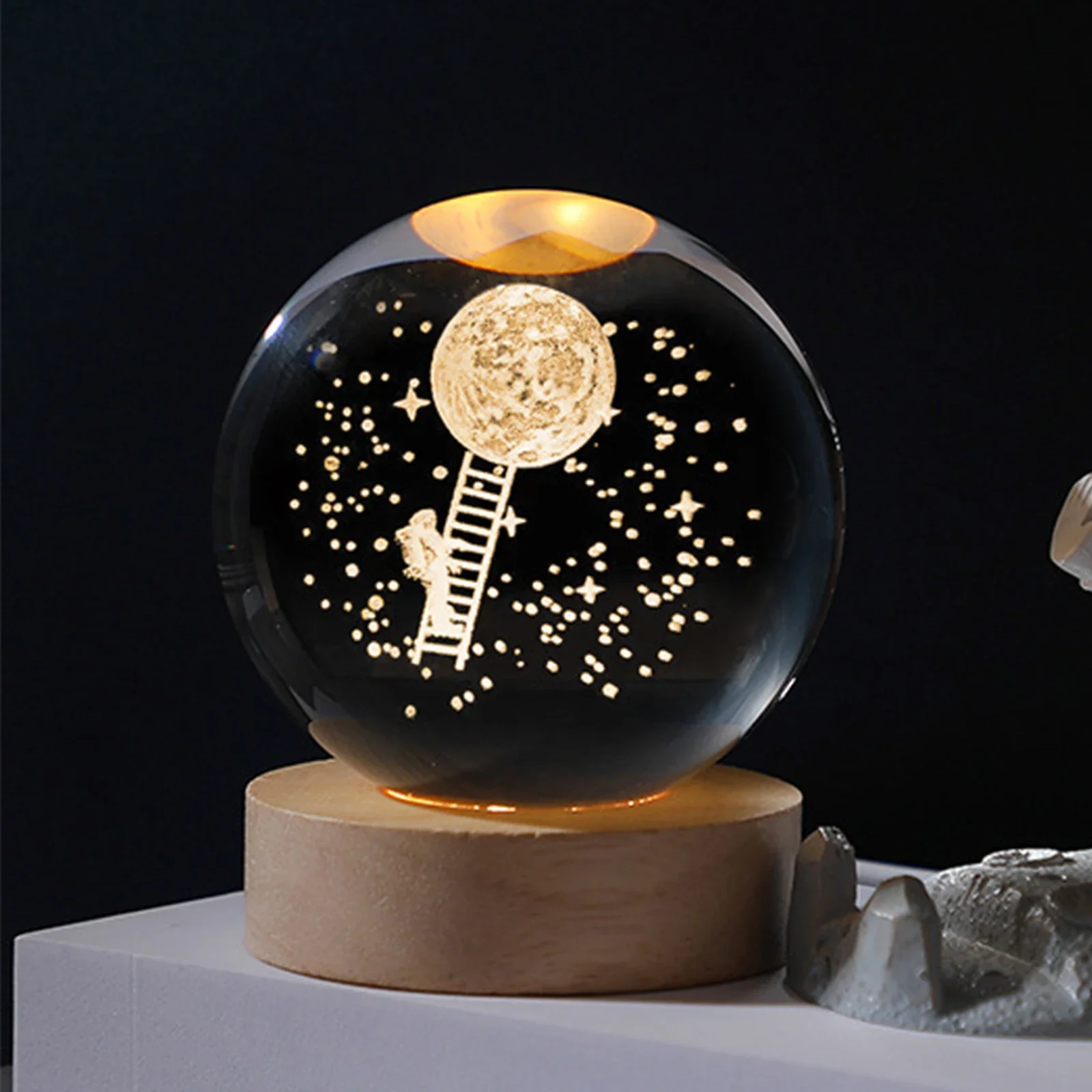 Crystal Ball Decorative Lights USB Plug-in 3D Planetary Lamp Lighting Ornaments Handicraft Holiday Gift Home Decor for Bedroom