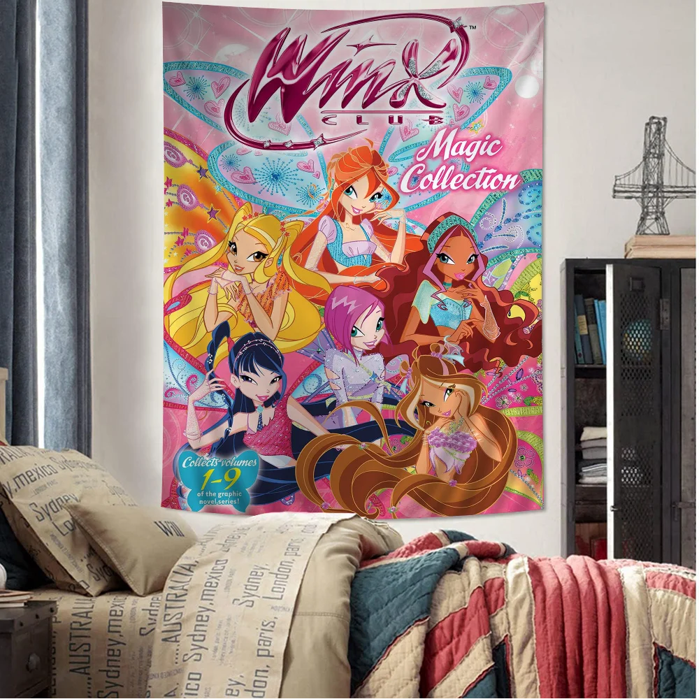 GirlS Cartoon W-Winx Printed Large Wall Tapestry Wall Hanging Decoration Household Decor Blanket