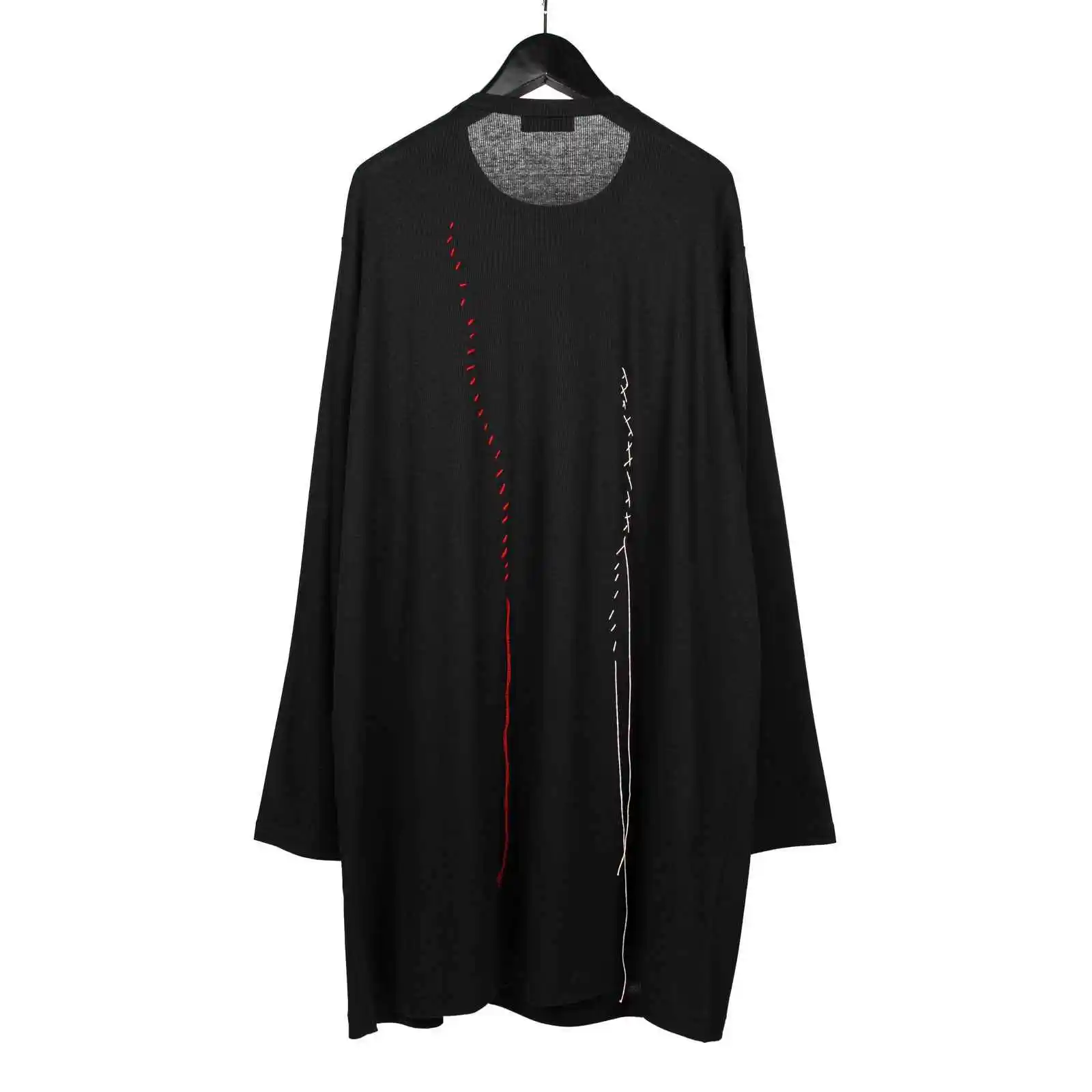 

TOP-YAMOTO оригинальный дизайн Черная мужская однотонная футболка из чистого хлопка с длинными рукавами, ручная прошивка, универсальный длинный стиль