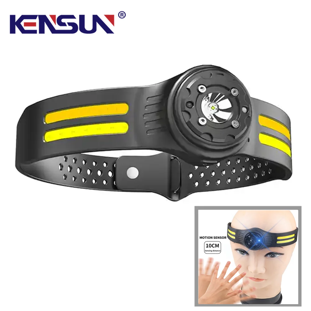 New Design Silicone Headband White & Red Light XPE & COB LED Headlamp Motion Sensor Type C USB Rechargeable Headlamp