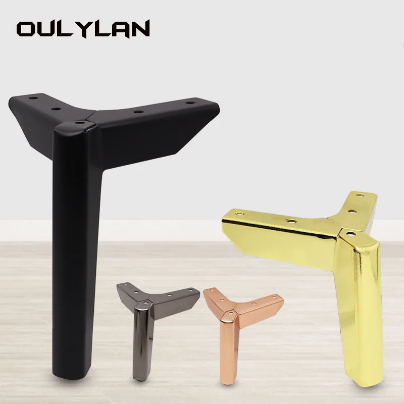 Oulylan-Metal pé cabeceira mesa perna inclinada, três pinos de ângulo direito móveis pernas, suporte de mesa de café, gabinete, 4pcs
