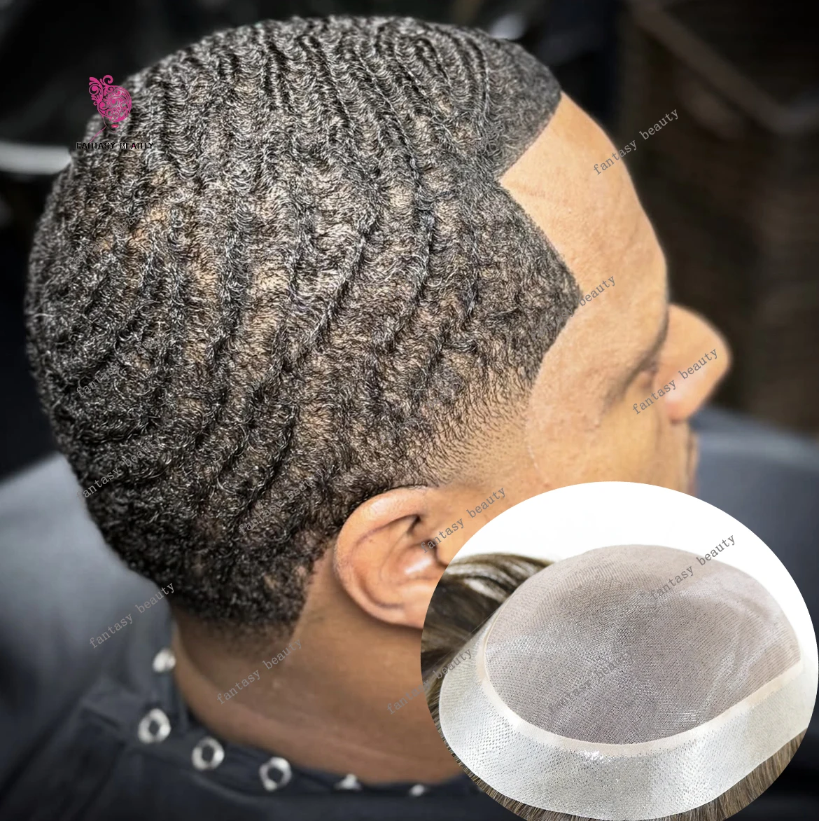 

12mm/10mm/8mm Durable Mono Lace Pu 360 Deep Wave 100% Human Hair System Afro Curly Toupee For Men for Black Blonde Male Prosthes