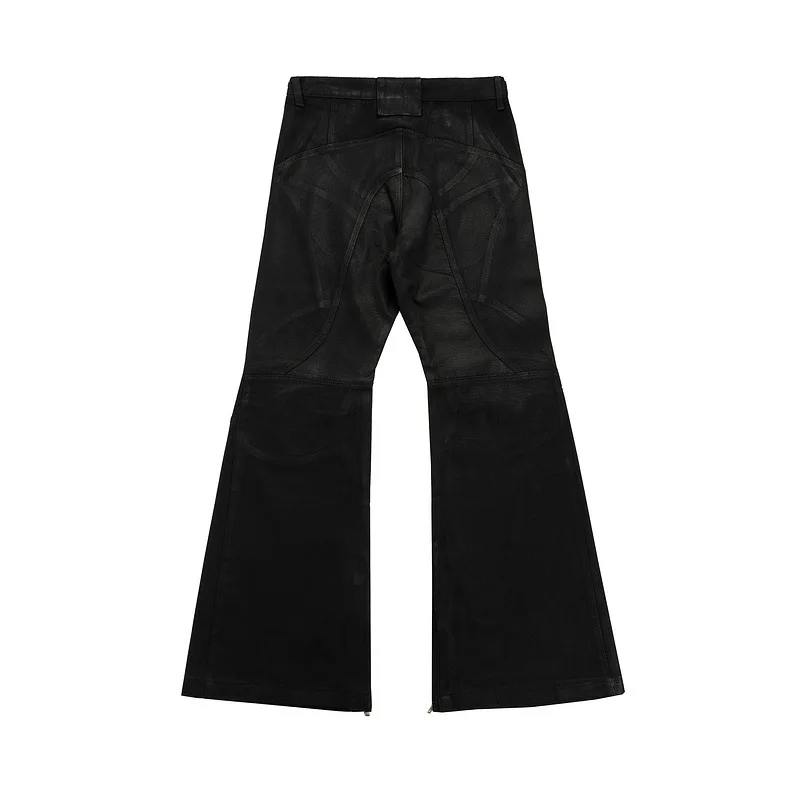 

EU/US High Street Flared Waxed Knee-Wrinkled Biker Denim Jeans for Men Hip Hop Streetwear Pants Trendy