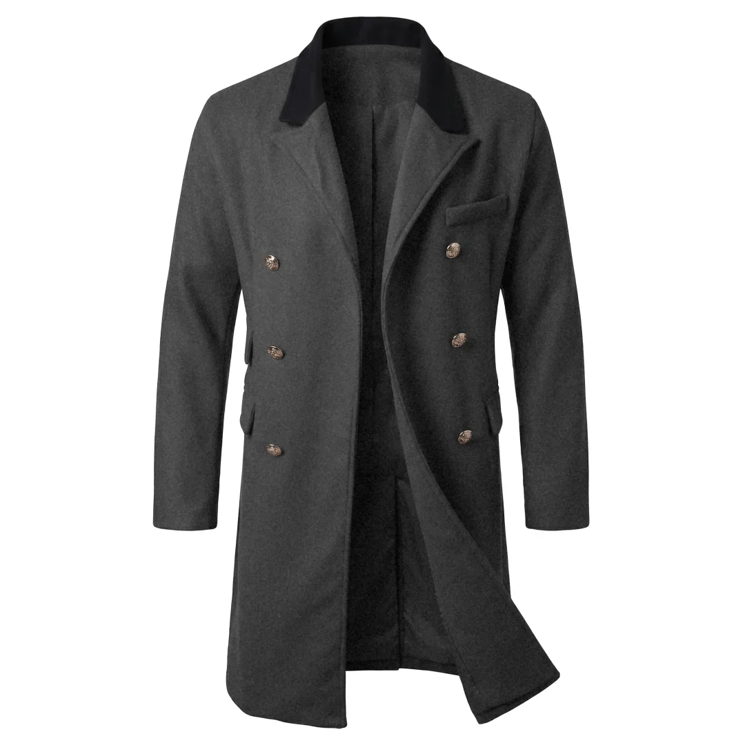 Neuer Winter-Herren-Doppelreihiger Trenchcoat mit Kontrastfarben-Design, Casual/Streetwear, Mehrere Taschen, Warme Winddichte Jacke – Detail 9