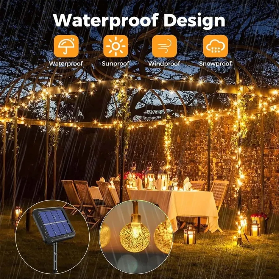 Outdoor Christmas LED String Lights - Waterproof Solar-Powered Decor - Perfect for Garden, Courtyard, Wedding & Terrace image 6
