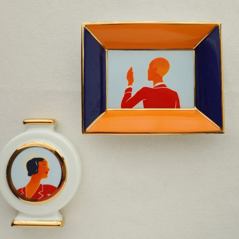 Art Deco style ceramic jewelry tray with vintage feminine contours,ring and necklace storage tray,ashtray,unique home decor gift view 3