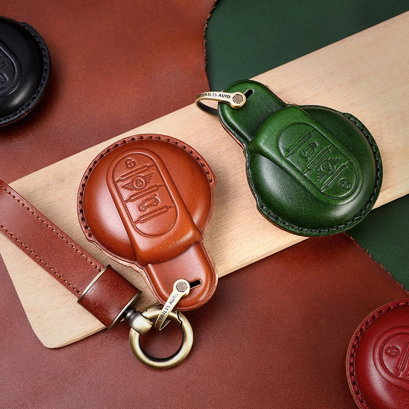 Leather Car Key Case Cover for BMW MINI COOPER S ONE JCW F54 F55 F56 F57 F60 CLUBMAN COUNTRYMAN Remote Fob Holder Shell Keychain