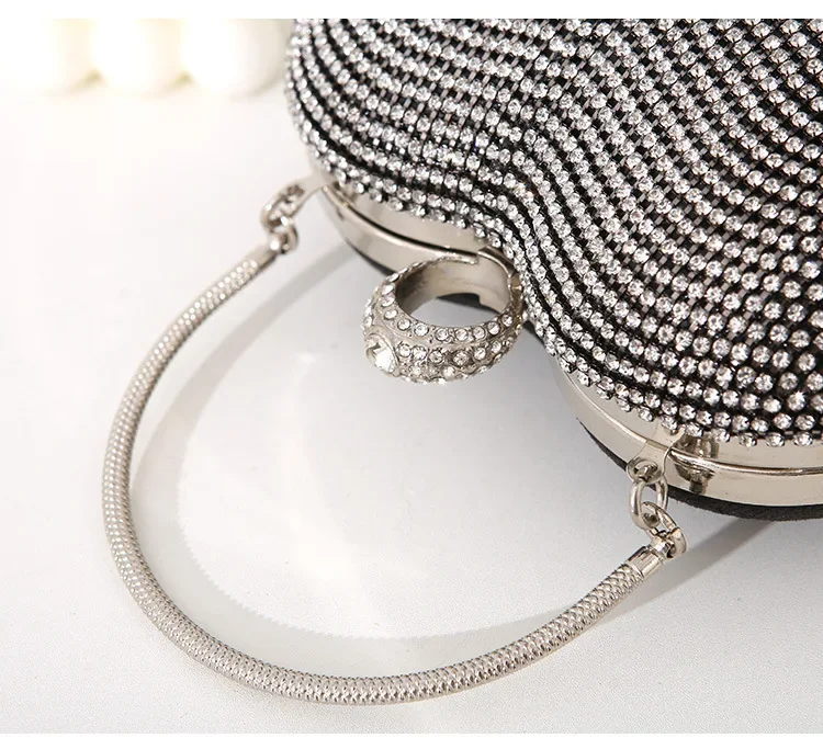 Damen-Handtasche mit silbernem Strass-Herzmuster, Diamant-Quaste, Bankett-Clutch, Hochzeits-Braut-Abendtasche – Detail 9