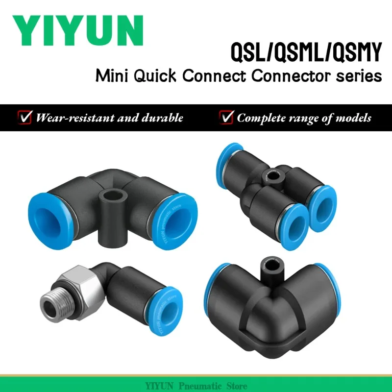 

QSL-4 6 8 10 12 16 QSML-M5-4 QSML-4 QSMY-4 YIYUN Pneumatic Mini Type Quick Connector Joint Fittings QSL QSML QSMY Series