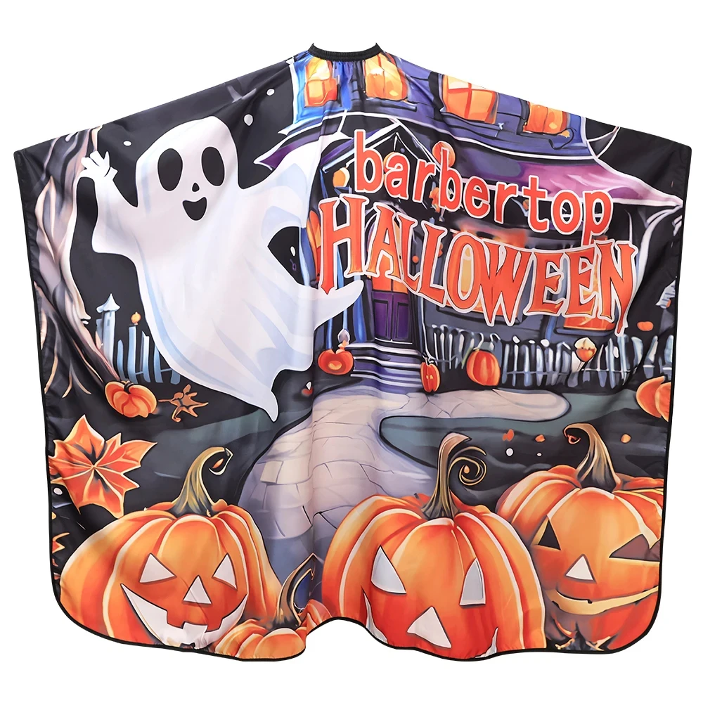 

Barber Hairdressing Halloween Apron Hairdresser Gown Barber Pumpkin Pattern Haircut Cloth Antistatic Hairstyling Capes Tools ﻿