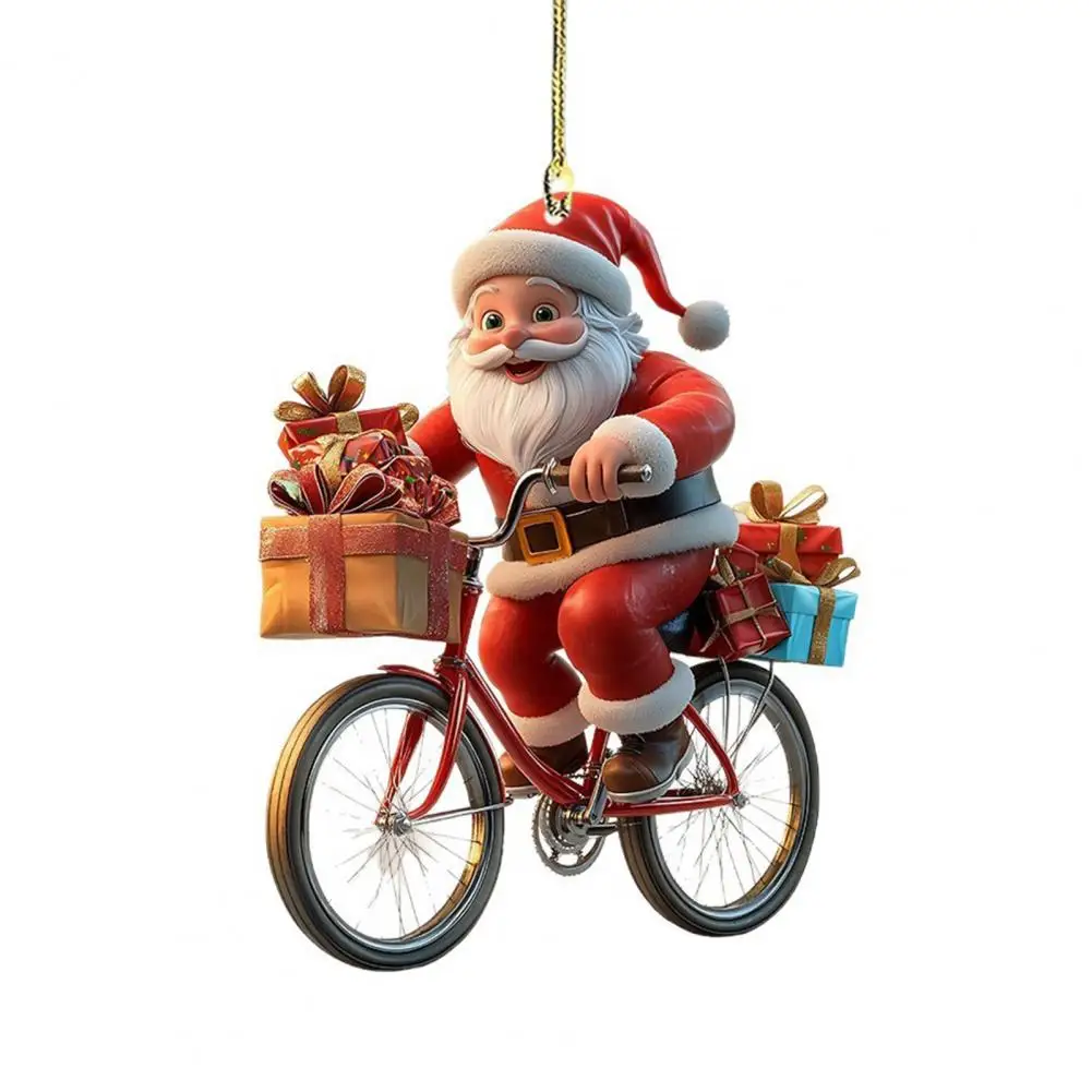 Праздничный-Декор-Санта-Клауса-Санта-Клаус-Орнамент-Рождественская-елка-Подвеска-Плоский-велосипед-Подвесное-украшение-Рождественский-декор-для-автомобильных-рюкзаков