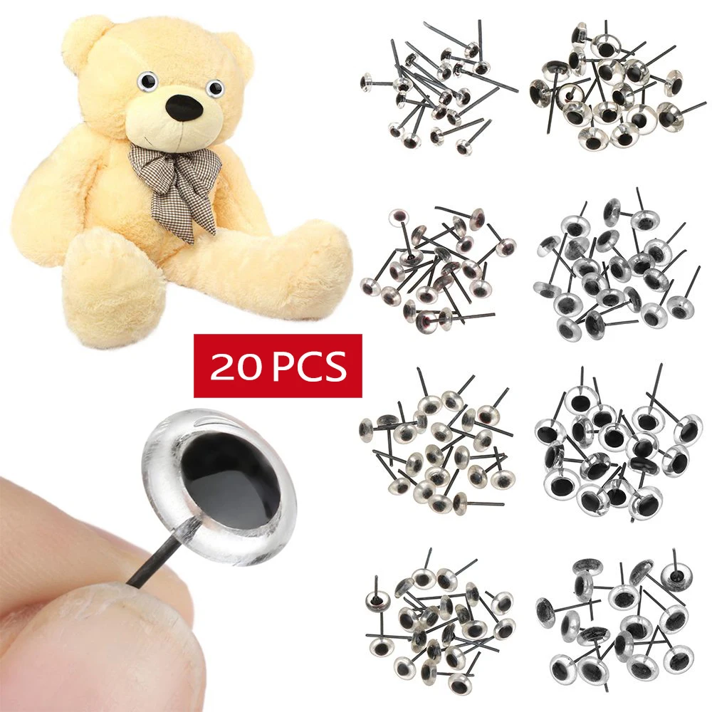 20Pcs Glass Eyes 3/4/5/6/7/8/9/10mm Needle Felting Teddy Bears Dolls Animals Black Eyes for DIY Hand Made Toy Doll Accessories