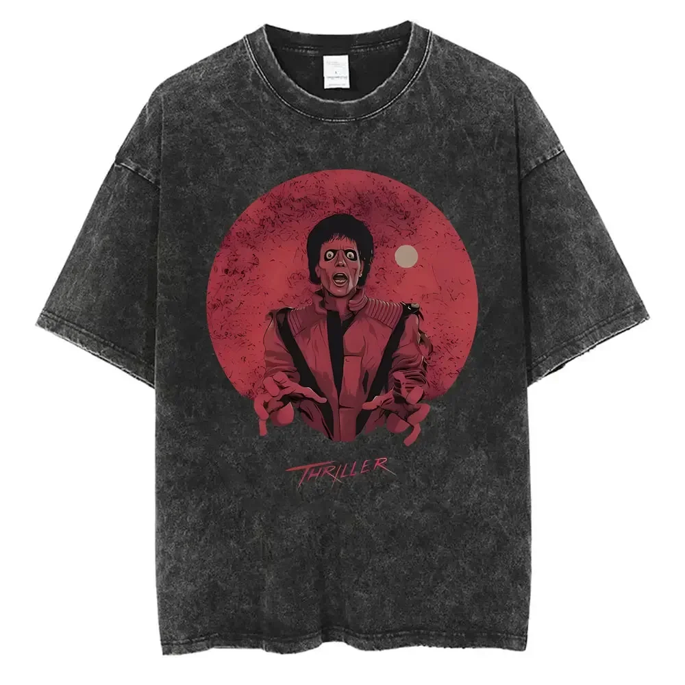 Customization Washed Vintage Michael Jackson Thriller Graphic T-shirt Men Women Fashion Retro Gothic Rock Tshirt Men's Punk Over