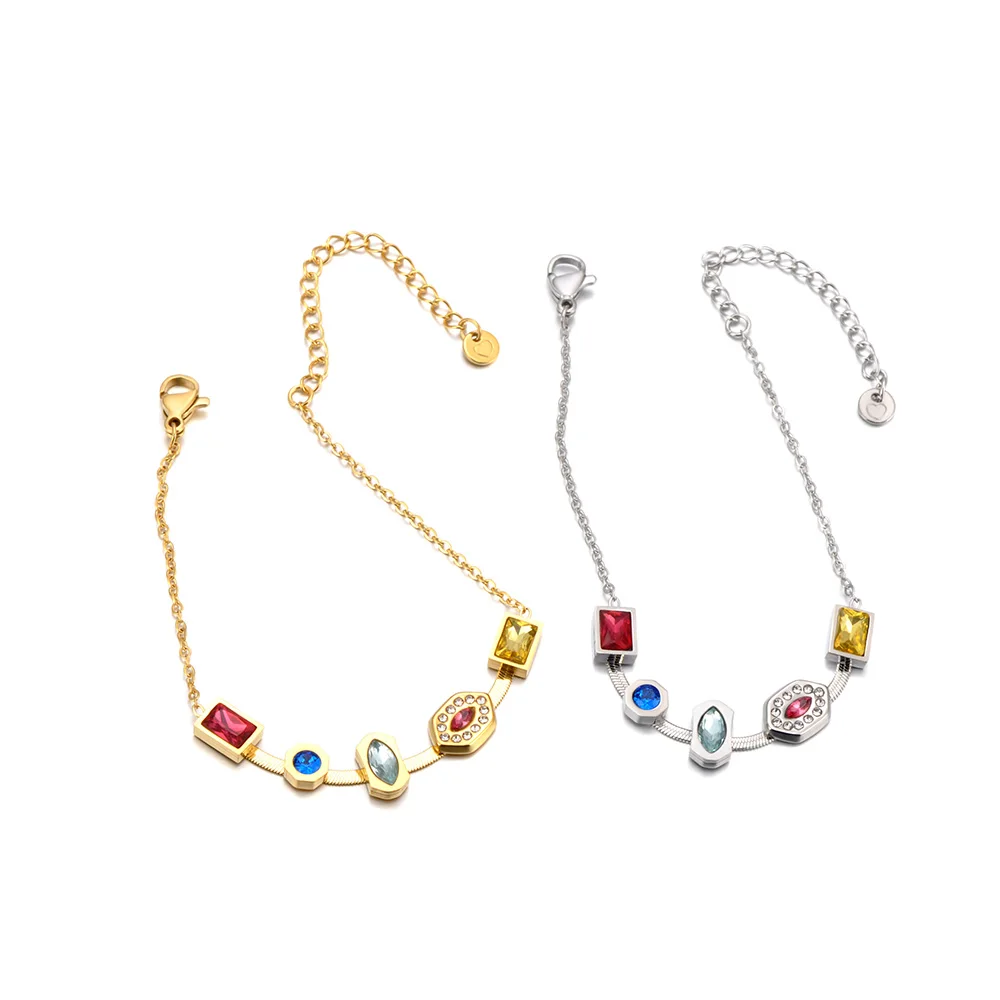Lokaer Bunte Zirkon Unregelmäßige Geometrische Form Armband Halskette Beliebte Edelstahl Zarte Schmuck Zubehör B25125