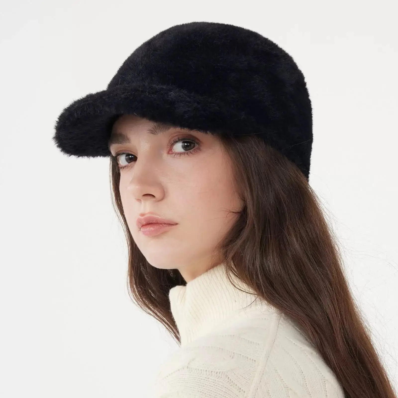 

Winter Warm Mink Fur Baseball Cap Solid Color Thickened Fluffy Soft Adjustable Visor Women Men Outdoor Skiing Fishing Casual Cap