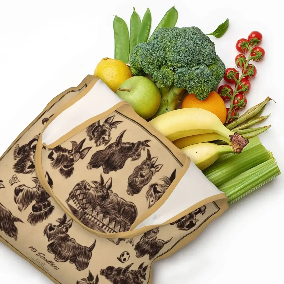

Scottie Dog Shopping Bag Women Shoulder Canvas Tote Bag Durable Scottish Terrier Grocery Shopper Bags Handbags