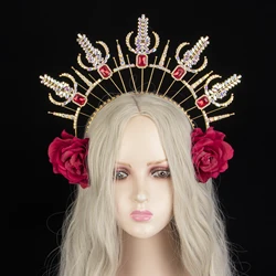 Rose Flower Halo Crown Virgin Mary Goddess Halo Headband Festival Queen Crown and Tiara Maternity Photo Shoot Headpiece