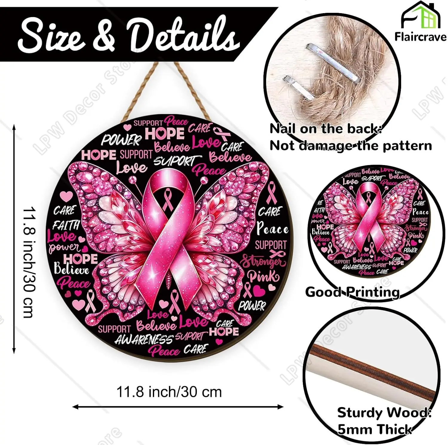 Breast Cancer Awareness Wreath Pink Ribbon Home Party Decor