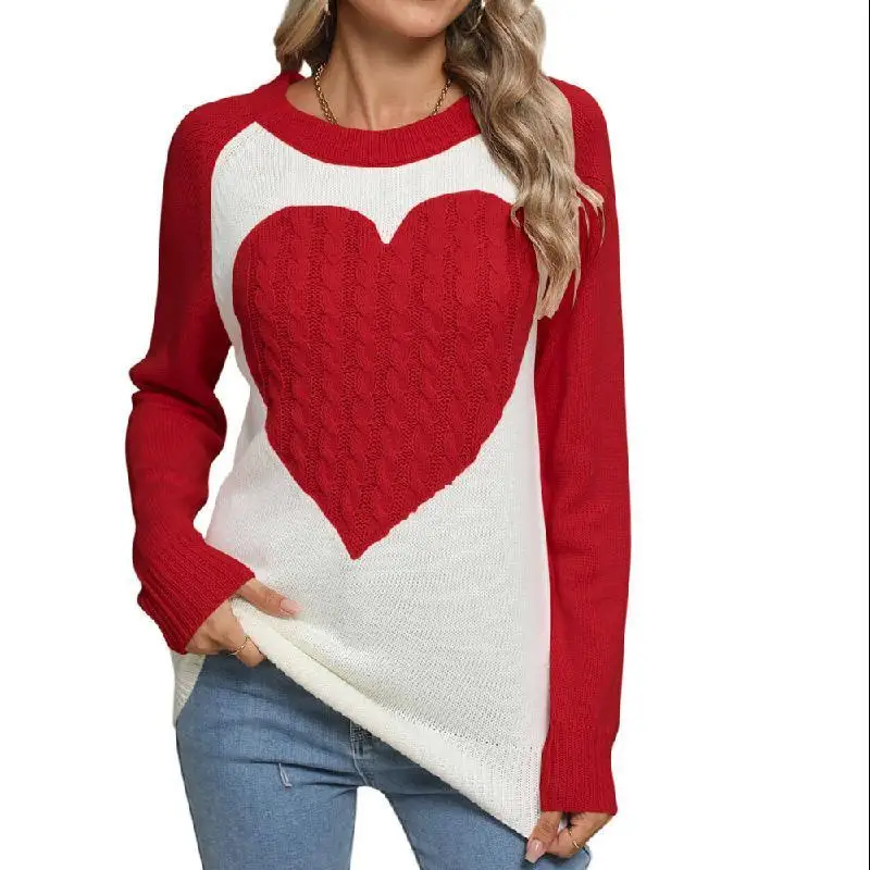 Vntine's Day coeur aped Long Sve pull tricoté femmes Sle aérien automne hiver Faion trajet pièce unique