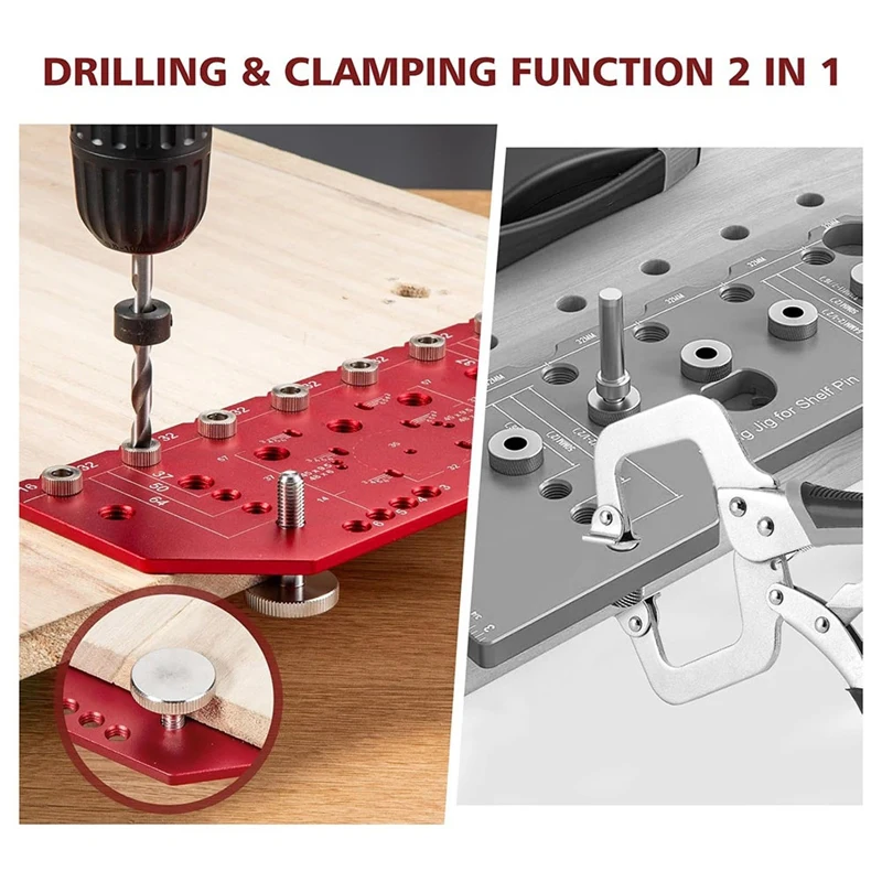 ABPP-приспособление для штифтов для полок и приспособление для петель 2 в 1, автономный зажим, приспособление для штифтов для полок 32 мм, алюминиевый сплав со сверлами 1/4 дюйма