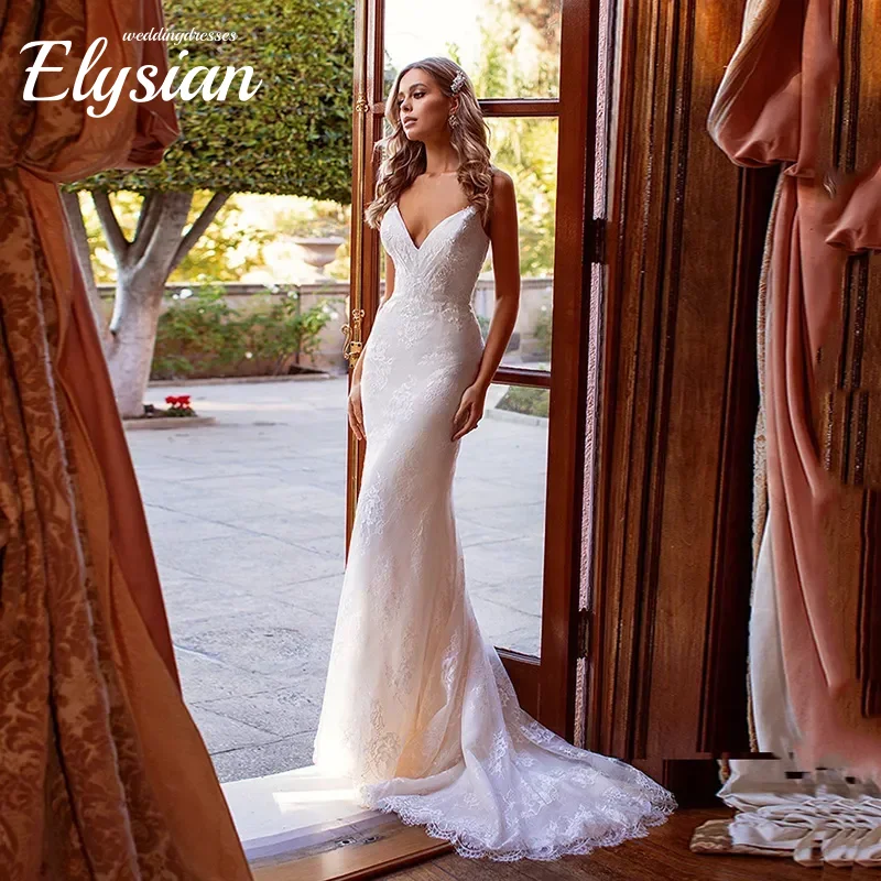 Abito da sposa con applicazioni di lusso personalizzato Sirena senza maniche sexy scollo a V con spalline Abito da sposa da sposa Abiti da No