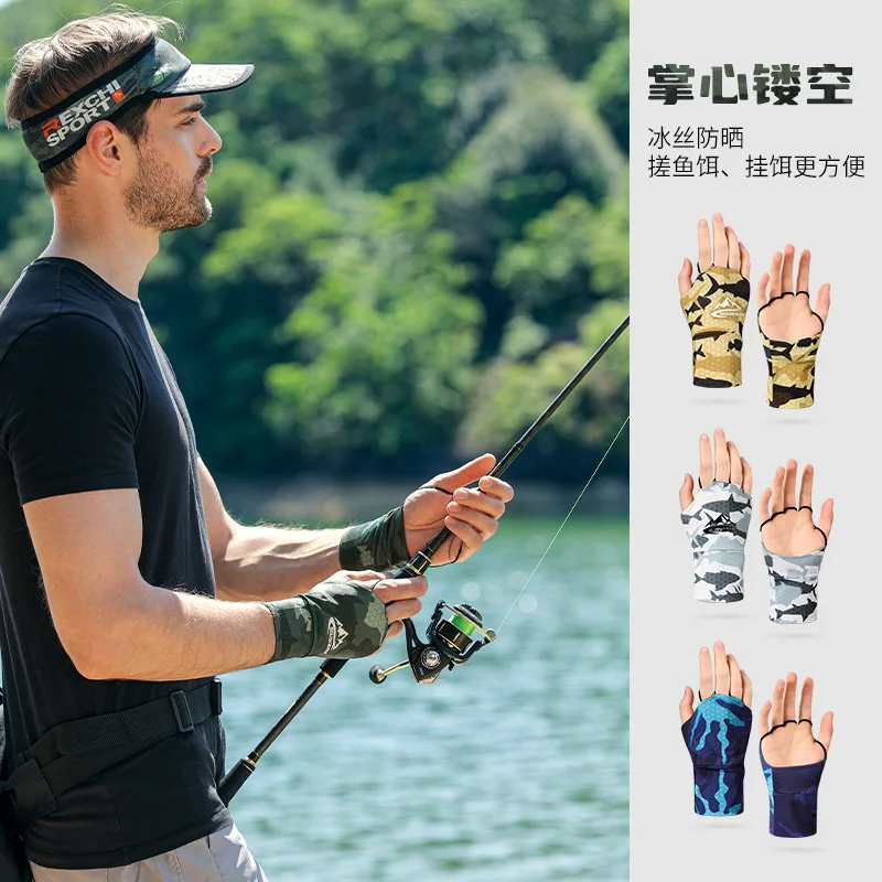 REXCHI Summer Fishing Gloves Ice Silk Sunscreen Gloves Thin men's women's Outdoor Driving Cycling Gloves UV protection XG65