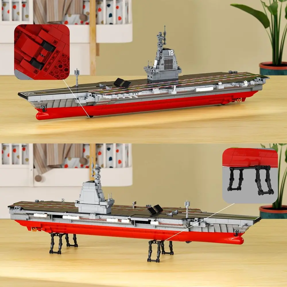 Large WWII Aircraft Carrier Building Set, 1514-Piece Military Battleship with Helicopter & Lifeboat, Compatible with LEGO for Ad