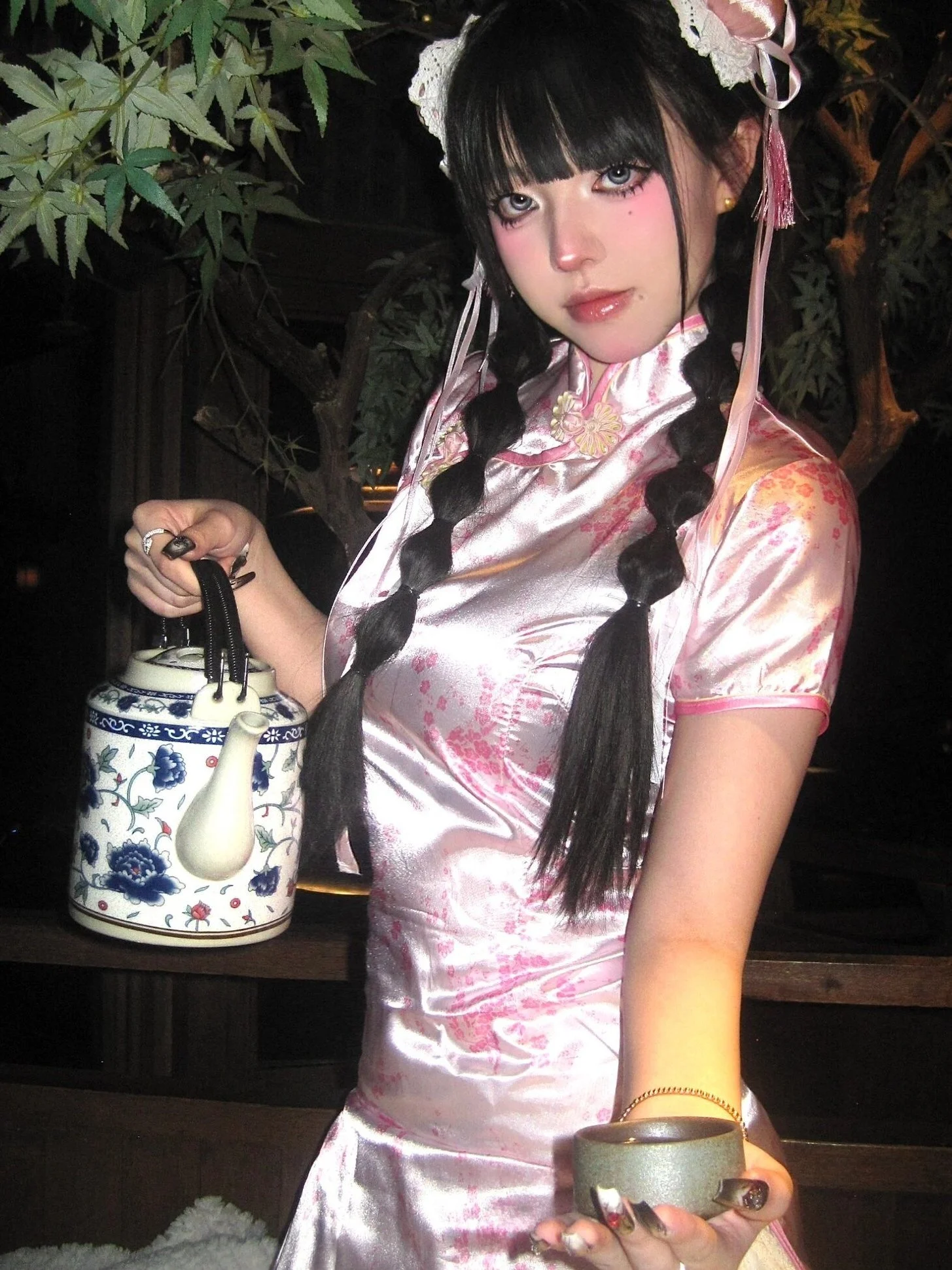 新しい中国風チャイナドレスハロウィンクリスマスコスプレ制服半袖メイド制服ショートチャイナドレス日常着