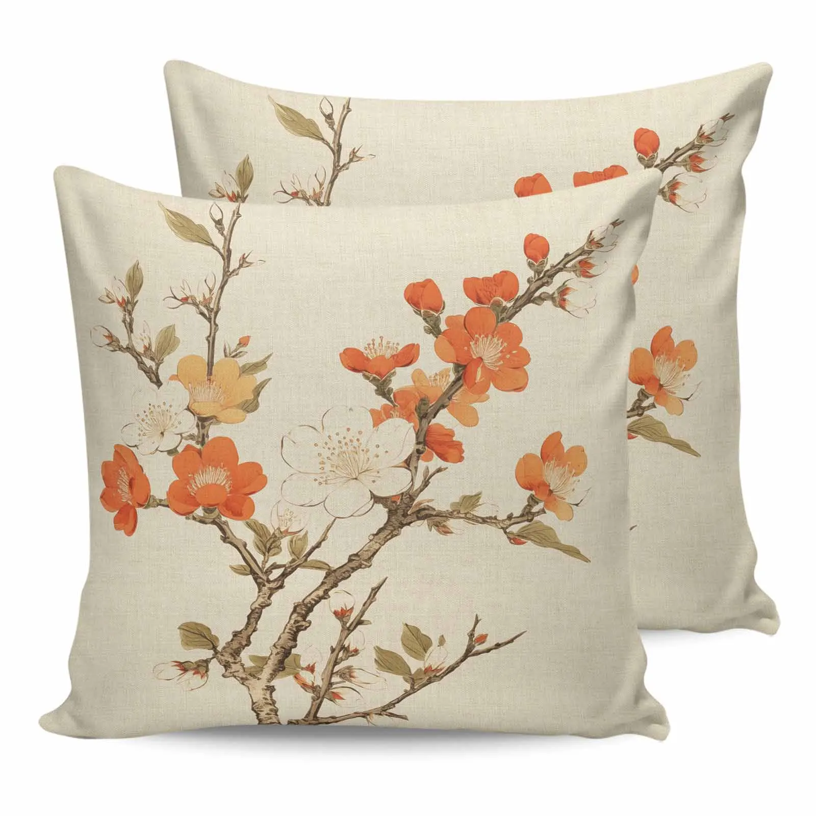 Plum Blossom Leaves Branches Flower Buds 2/4PCS Pillowcase Waterproof Sofa Pillow Cover Case Garden Cushion Covers Home Decor