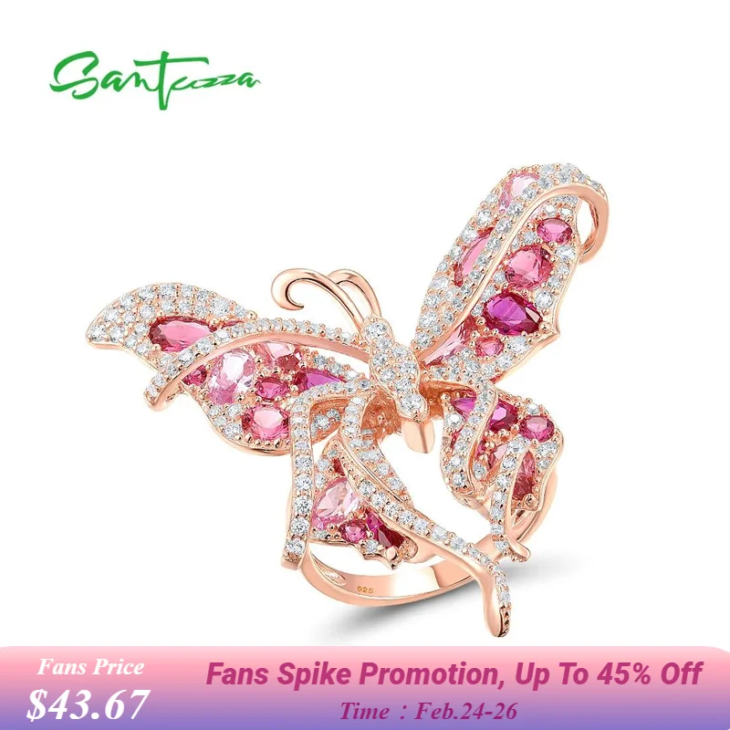 

Женское кольцо с бабочкой SANTUZZA, из серебра 925 пробы со сверкающими бриллиантами, с покрытием из розового золота, очаровательные модные ювелирные украшения