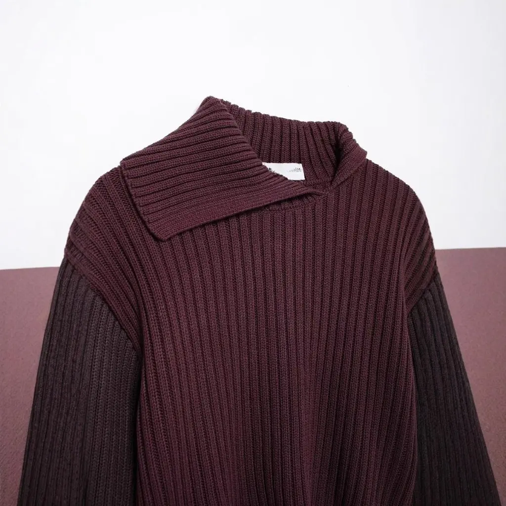 

Autumn New European American Style Women's Rib Short Pullover Asymmetric Lapel Sweater Fashionable Wholesale 6771138