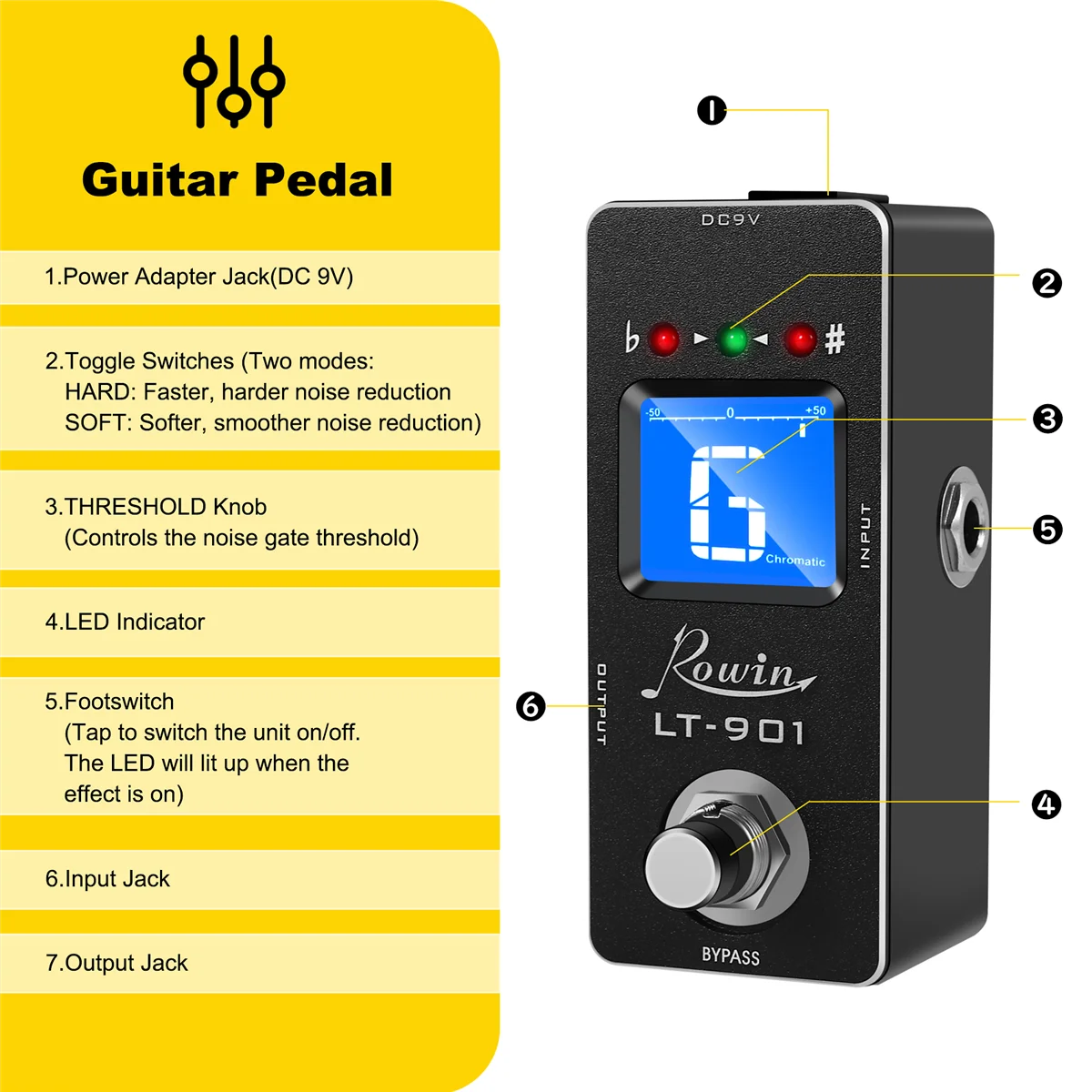 A57T Rowin Lt-901 Gitarre Tuner Effekt Pedal Mini Chromatische True Bypass Lcd Display Digital Pedal Gitarre Teile Zubehör