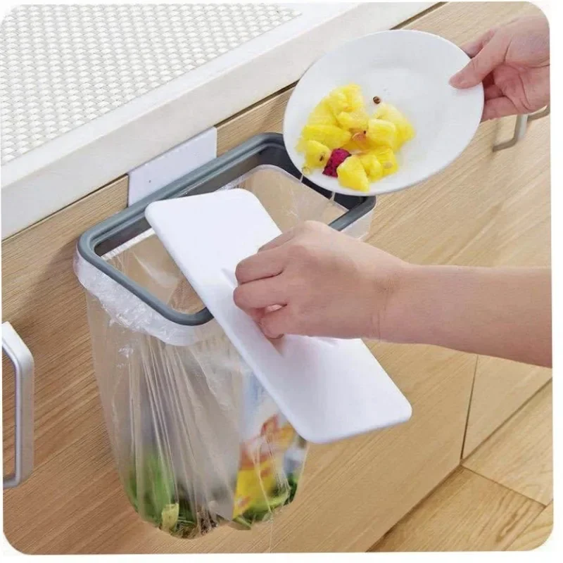 Portable Plastic Garbage Hanging Bag Kitchen Trash Storage Rack Bag Hook Scouring Pad Dry Shelf Holder Kitchen Organzier