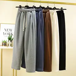 Winter Warm Straight-leg Trousers Women Thicken fleece Pants Cotton SweatPants drawstring casual wear