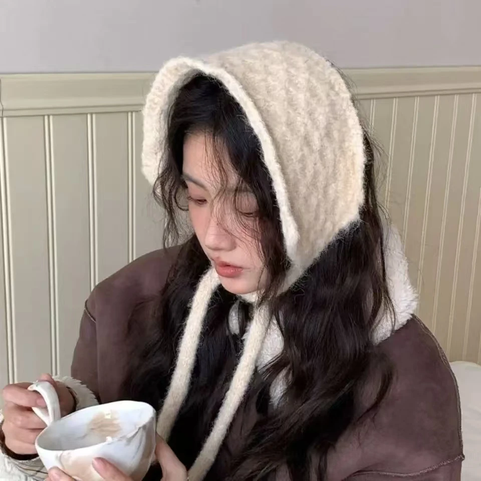 Manicotti per le orecchie con cinturino in lana ispessimento di nuova moda antivento Mantieni caldo il riscaldatore per le orecchie Cinghia di protezione per le orecchie fatta a mano in tinta unita