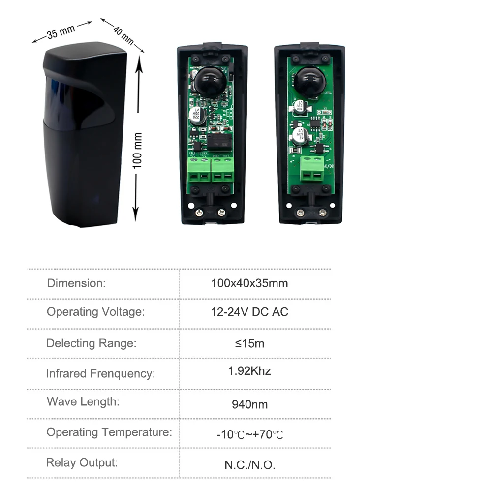2 قطعة 12-24 فولت التيار المتناوب/تيار مستمر الكهروضوئية مستشعر الأشعة تحت الحمراء الكاشف لبوابة أوتوماتيكية باب المرآب مقاوم للماء