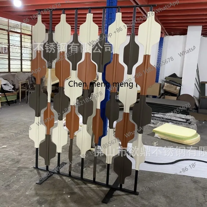 Light luxury modern saddle leather screen metal rotating sales office hotel restaurant blocking partition customization