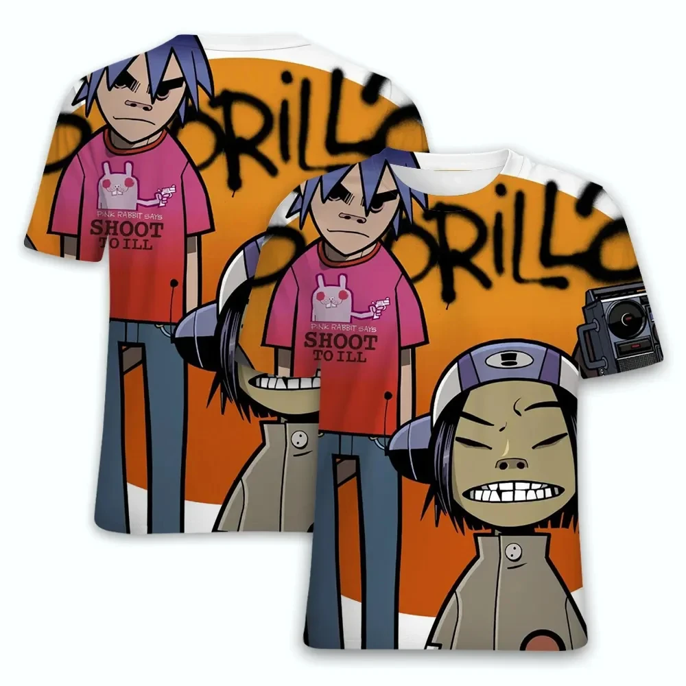 New Hot Virtual Rock Band Gorillaz Print T-shirt 3D Summer Men\'s Street Hip-hop Tee shirt Fashion Youth Popular Short Sleeve Top