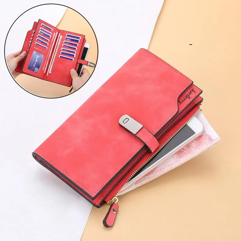 

Women Long Wallets Buckle Top Quality Card Holder Classic Female Purse Zipper PU Leather Wallet Clutch Purse Money Bag For Girl