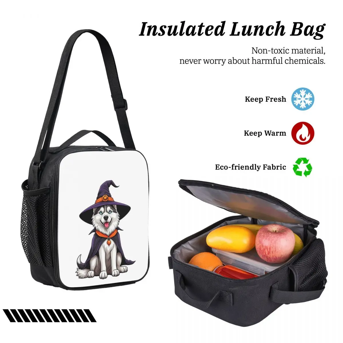 Husky siberiano Halloween Strega Decor Amante dei cani Regalo Zaino Ragazzi Ragazze BookBag Borsa da scuola 3ps Borsa da pranzo isolata Astuccio