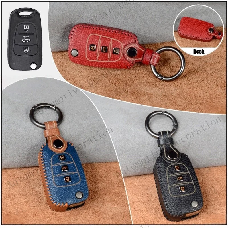 Z+ Genuine Leather Car Remote Key Fob Case Cover Keychain For Hyundai IX35 I20 I30