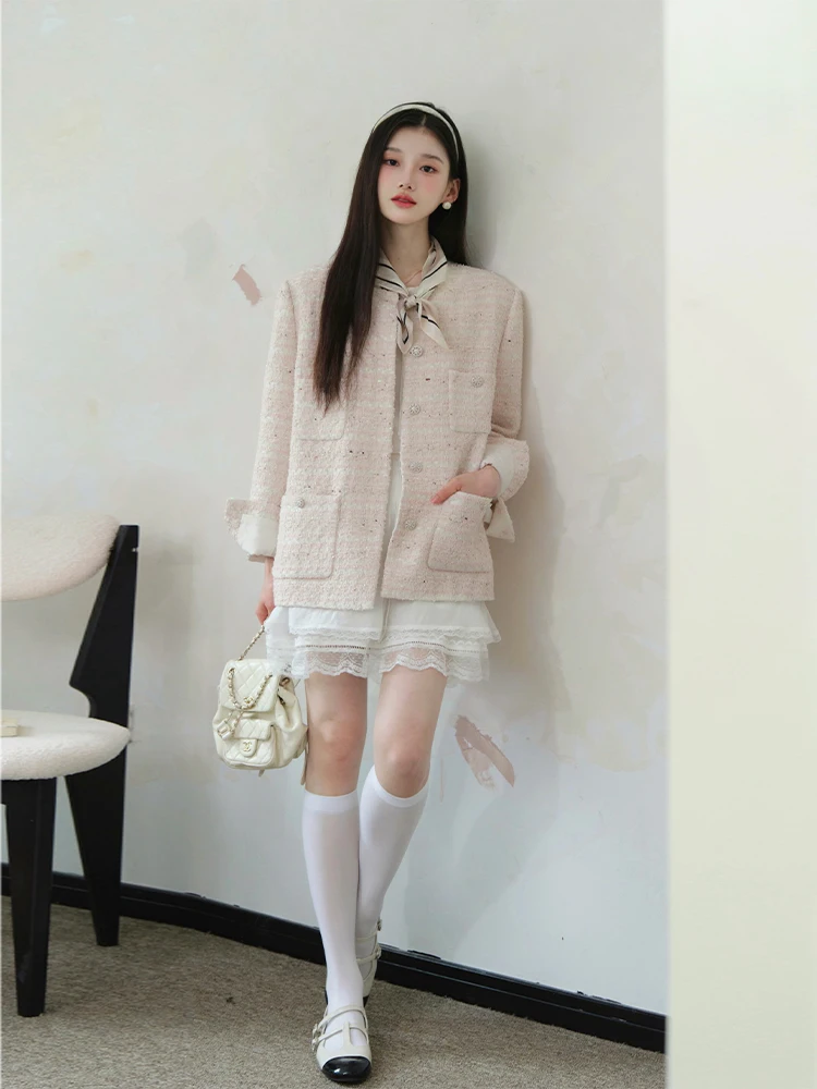 

ChillCozy Special iny Sequin Silk Long Sve Women's Jaet Small Fraance Sle ort Outerwear Coat