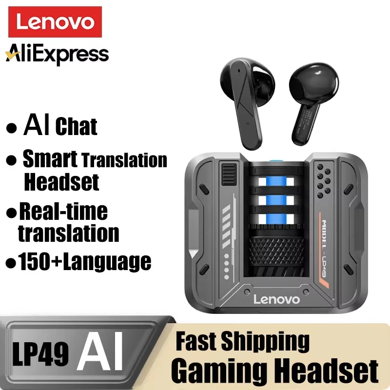 Lenovo-Écouteurs Bluetooth VAllemands LP49 AI TWS, écouteurs AI, traduction instantanée, assistant vocal intelligent, IPtage, écouteurs sport