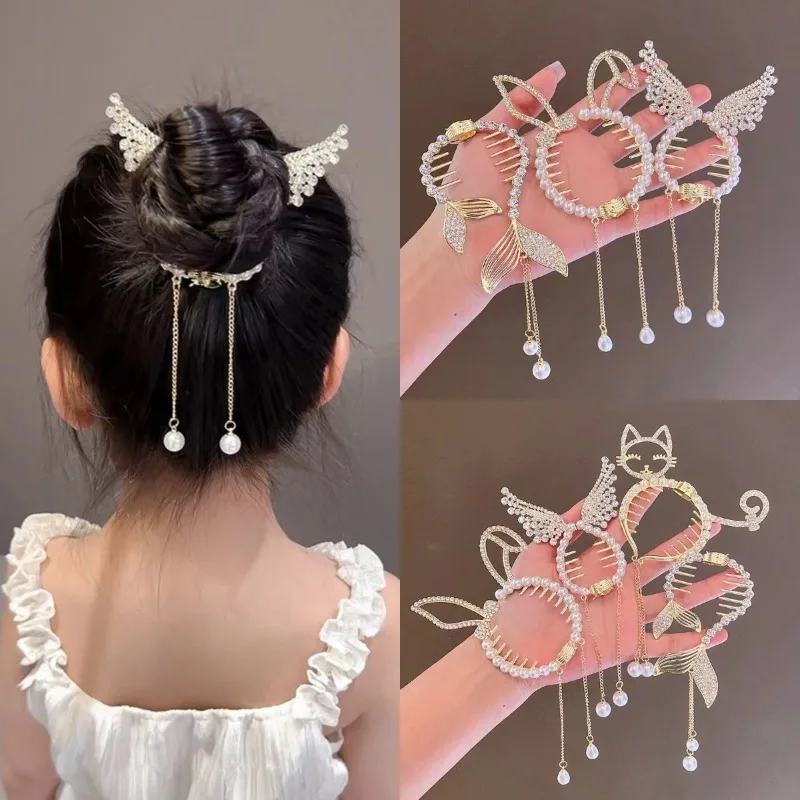 Shiny Angel Wing Animal Ears Baby Hair Clip Elegant Tassel Pearl Hairpins Ponytail Headband for Child Girl Kids Hair Accessories